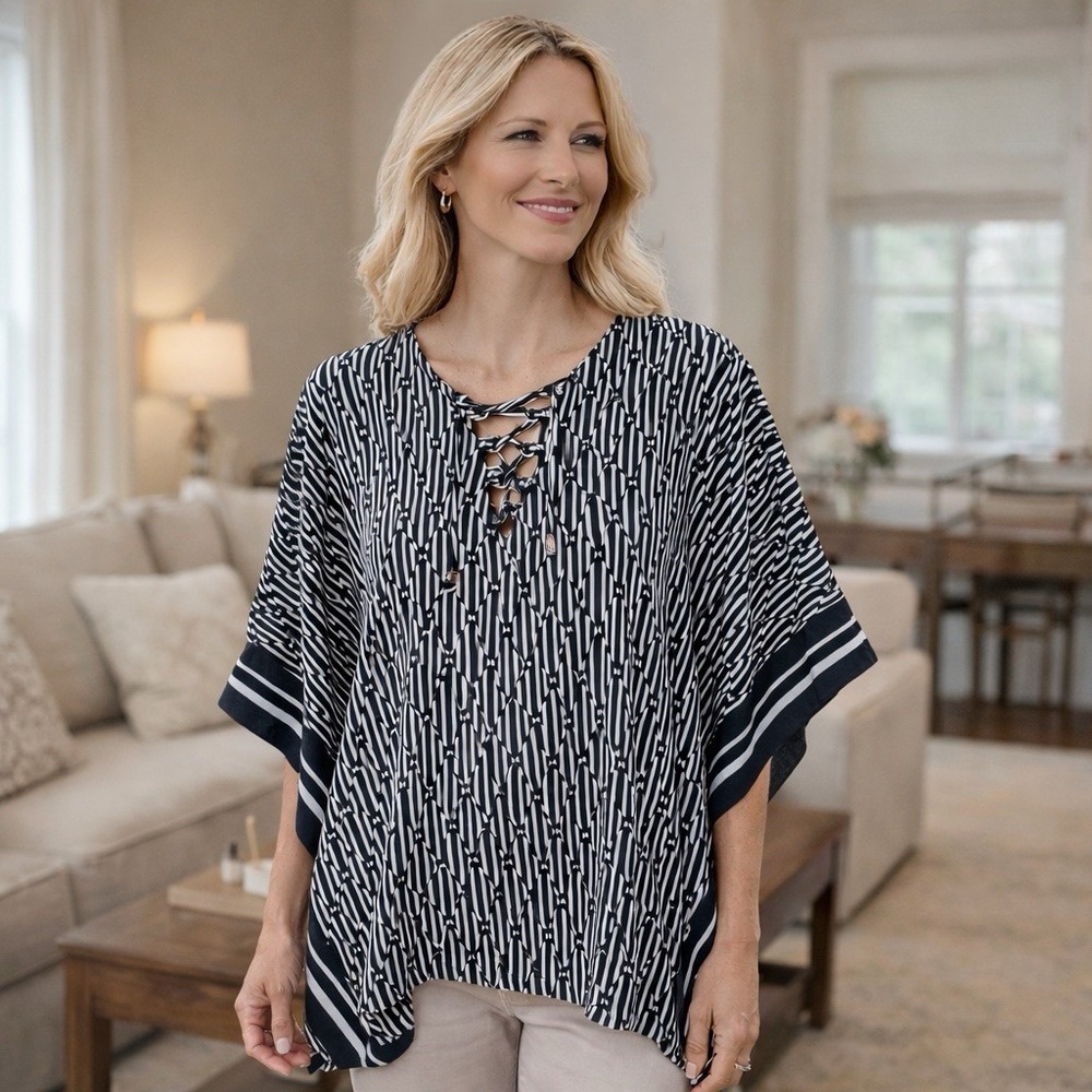 Michael by Michael Kors Black and White Striped Tunic Blouse Women's‎ Size S
